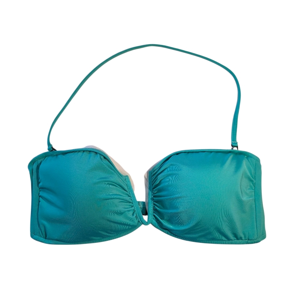 Ralph Lauren Teal Halter Bandeau String Bikini Top Detachable Strap VFront L EUC